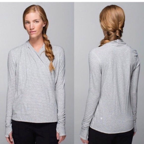 Lululemon grey white stripe wrap top - Picture 1 of 8
